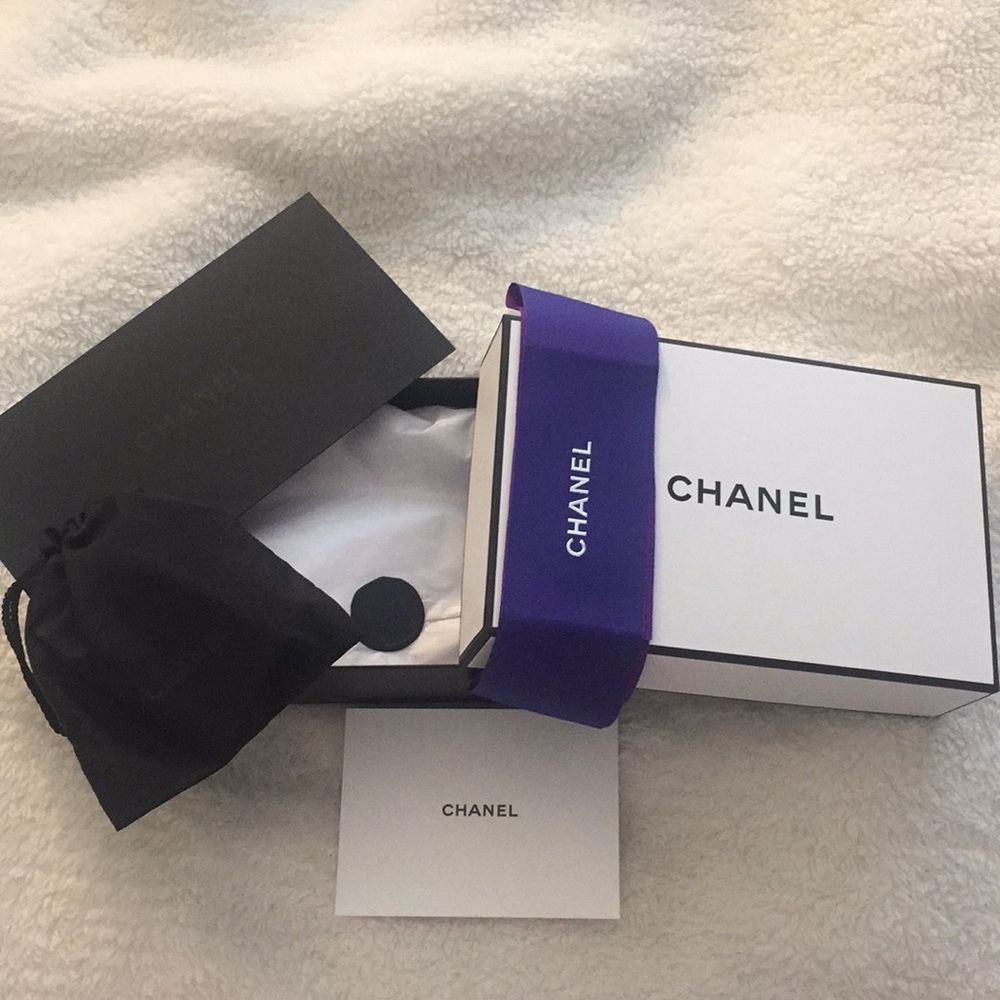 Chanel Gift Box w/ Purple Ribbon, Pouch, Envelope